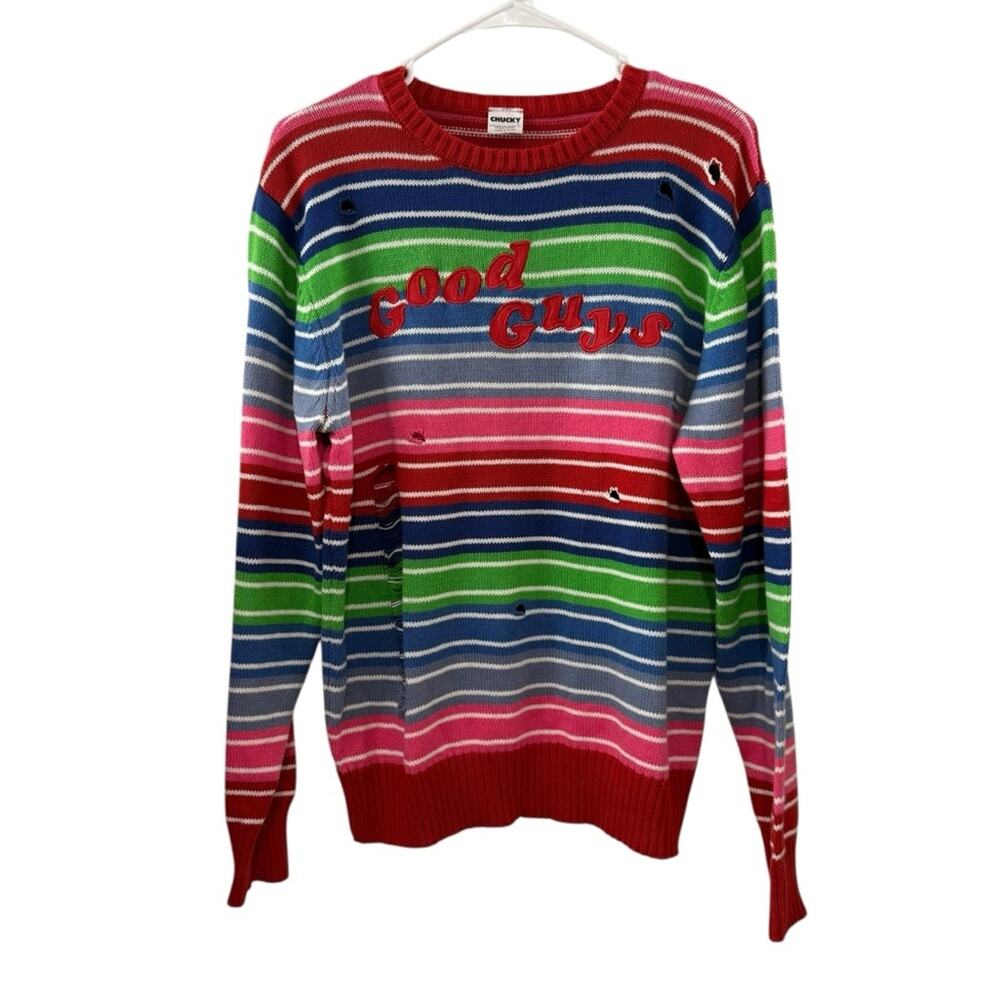 Chucky Large Good Guys Distressed Striped Knit Sweater Horror Movie Collectible
